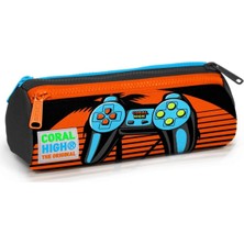 Siyah Turuncu Gamers Üç Bölmeli Kalem Çantası -Erkek Çocuk