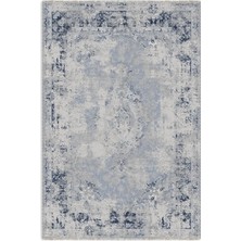 Pastel Home Vintage Mavi Şönil Halı Kilim Yolluk Kendinden Saçaklı Kaymaz Yıkanabilir Salon Mutfak Koridor