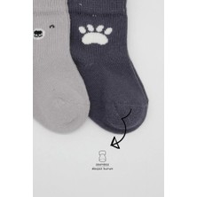 Mey Ithalat®  Bear Penye Soket Çorap 2'li BS10116 Gri