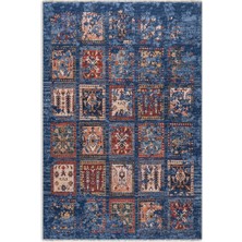 Pastel Home Eskitme Afgan Mavi Şönil Halı Kendinden Saçaklı Halı Kilim Yolluk Kaymaz Yıkanabilir Salon Mutfak