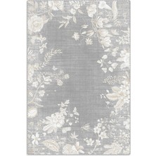 Pastel Home Kaşmir Doku Yumuşak Kaymaz Pamuk Taban Oturma Odası Salon Mutfak Koridor Çiçekli Gri Halı Kilim