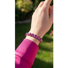 Valmont Accessories Büyük Yuvarlak Taşlı Fuşya Pembe Kadın Bileklik, Davet ve Gece Kombin