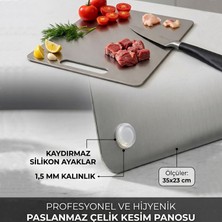 Lirazon Kaydırmaz Silikon Tabanlı Paslanmaz Çelik Kesim Panosu Hijyenik Kesme Tahtası Leke Tutmaz Kesim Panosu 30x18 cm