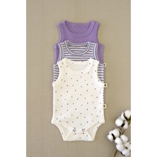 Mimu Baby %100 Pamuk Pointel Çıtçıtlı Bebek Zıbın 3'lü Set - Mor Kalpli, Lila, Mor Beyaz