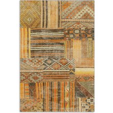 Pastel Home Turuncu Patchwork Şönil Halı Kilim Yolluk Kaymaz Yıkanabilir Saçaklı Salon Koridor Mutfak