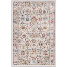 Pastel Home Tasarım Çift Taraflı Yıkanabilir Şönil Halı Kilim Yolluk Çiçek Motifli Bej Krem Renkli