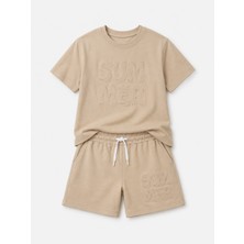 Yiğit Butik Kız Çocuk Summer Kabartma Yazılı Tişört ve Şort Takım