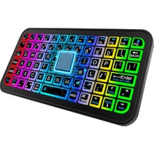 Mey Ithalat® Siyah Kablosuz Mini Rgb Işıklı Klavye Bluetooth 5.2 Ince Tasarım