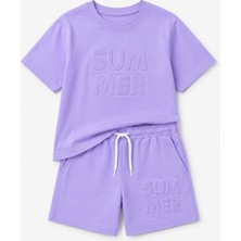 Yiğit Butik Kız Çocuk Summer Kabartma Yazılı Tişört ve Şort Takım