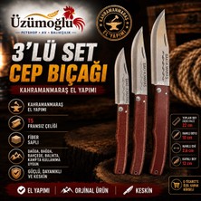 Üzümoğlu 3’lü Cep Çakısı Seti – Küçük, Orta ve Büyük Boy – Kahramanmaraş El Yapımı – T5 Fransız Çeliği Fiber Saplı Kamp, Av ve Outdoor Bıçak Seti