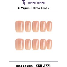 Takma Takma 10'lu KKBL1771 Kısa Balerin Tekrar Kullanılabilir El Yapımı Protez Takma Tırnak - Ten Rengi-XS