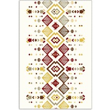 Pastel Home Ekru Modern Etnik Desenli Şönil Halı Kilim Yolluk Gri Bordo Sarı Renk Kaymaz Yıkanabilir