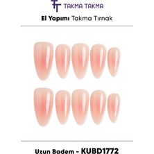 Takma Takma KUBD1772 Uzun Badem 10'lu Tekrar Kullanılabilir El Yapımı Protez Takma Tırnak - Pembe-S