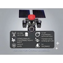 Invicta 12Mp 4 Lensli (3 Ptzli ) Aov Güneş Enerjili E-SIM ve Sım Kartla Çalışan Güvenlik Kamerası, , Dahili Bataryalı, 16W Solar Panel, Akıllı Hareket Algılama, Gece Görüşlü, 360 Derece Ptz