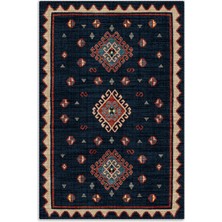 Pastel Home Vintage Lacivert Anadolu Kilim Şönil Halı Yolluk Kaymaz Saçaklı Yıkanabilir Oturma Odası Mutfak