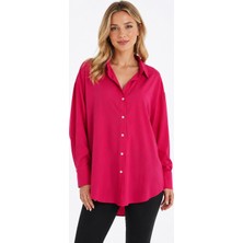 Rosa By Belle Kadın Fuşya Oversize Tensel Gömlek Uzun Kollu