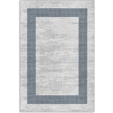 Pastel Home Modern Lacivert Çerçeveli Gri Şönil Halı Kilim Yolluk Yıkanabilir Kaymaz Salon Mutfak Koridor