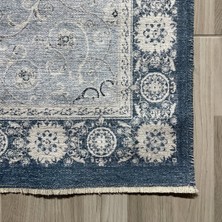 Pastel Home Açık Mavi Klasik Şönil Halı Kilim Yolluk Yıkanabilir Kaymaz Saçaklı