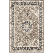 Pastel Home Bej Füme Klasik Desenli Vintage Şönil Halı Kilim Yolluk Kaymaz Yıkanabilir Saçaklı