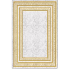 Pastel Home Altın Sarısı Çerçeveli Gri Şönil Halı Yolluk Kilim Salon Koridor Mutfak Kaymaz Yıkanabilir