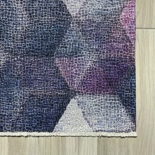 Pastel Home Geometrik Mor Pembe Şönil Halı Kilim Yolluk Yıkanabilir Kaymaz Salon Mutfak Oturma Odası Koridor