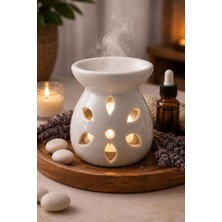 Uretti - Okay 5711 Çiçek Desenli Seramik Buhardanlık - Yağ ve Tealight Mum Hediyeli