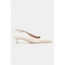 Nişantaşı Shoes Rovia Bej Saten Sivri Burun Ince Topuklu Kadın Ayakkabı