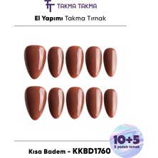 Takma Takma KKBD1760 Kısa Badem 15'li Tekrar Kullanılabilir El Yapımı Protez Takma Tırnak - Kahverengi-XS