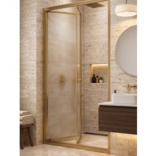 Waterline Ön Cephe Katlanır Akordiyon Kapı Gold Profil Buzlu 4mm Temperli Cam H190