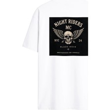 Black Nova Oversize Baskılı Unisex Tişört Night Riders Beyaz