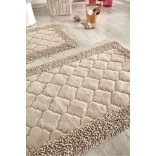 Madame Clean Cotton Special 2'li Pamuklu Klozet Takımı Vizon Banyo Paspas Seti Klozet Takımı