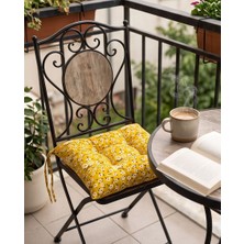 Auriva Home 2'li Pofidik Çiçek Desenli Sandalye Minderi Dekoratif Şık, Bağcıklı 40X40