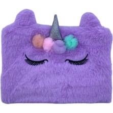 Elit Peluş Kalem Çantası Mor Unicorn