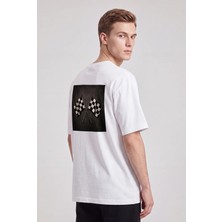Black Nova Oversize Baskılı Unisex Tişört Race Flags Beyaz