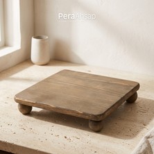 Pera Wooden Riser Kare Top Ayaklı Ahşap Sunumluk Çam Servis Standı 23X23 cm