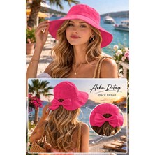 Wearflawless Kadın Keten Bucket Fiyonklu Yazlık Plaj Şapkası, Ayarlanabilir Geniş Kenarlı Tatil Şapkası