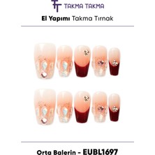 Takma Takma EUBL1697 Orta Balerin 10'lu Tekrar Kullanılabilir El Yapımı Protez Takma Tırnak - Pembe-L