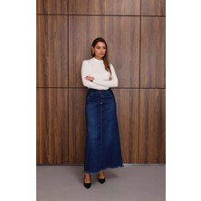 Neways 2252-DENIM Ara Boy Püsküllü  Etek Koyu Mavi