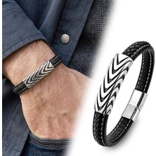 Mestore Kurt Pençesi Motifli Çelik Kilitli Siyah Deri Erkek Bileklik 31681B8D7