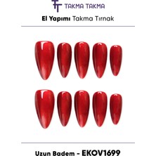 Takma Takma EKOV1699 Uzun Badem 10'lu Tekrar Kullanılabilir El Yapımı Protez Takma Tırnak - Ten Rengi-XS