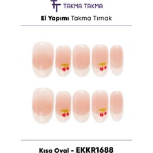 Takma Takma EKKR1688 Kısa Oval 10'lu Tekrar Kullanılabilir El Yapımı Protez Takma Tırnak - Renkli-XS