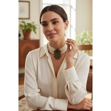 Fayra Accessories Kristal Taşlı Su Damlası Sallantılı İnci Chooker Kolye