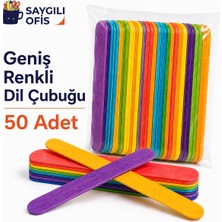 Brons Saygılıofis Renkli 50 Adet Dil Çubuğu Ahşap Büyük Geniş Abeslang Dondurma Dil Basma Çubuk