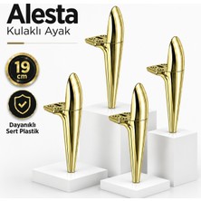 Badem10 (4 Adet) Alesta 19 cm Kulaklı Altın Renk Ayak Sert Plastik Sehpa Ayağı Mobilya Kanepe Koltuk Ayağı