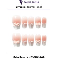 Takma Takma KOBL1635 Orta Balerin Pembe 10'lu Tekrar Kullanılabilir El Yapımı Protez Takma Tırnak - Pembe-M