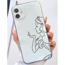3gen Case iPhone 11 Uyumlu Elma Logo Tutan Prenses Desenli Şeffaf Silikon Kılıf
