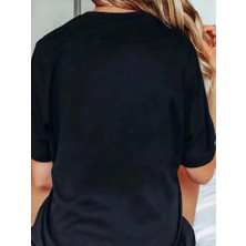 İkales Ikales Baskılı Oversize Bisiklet Yaka T-Shirt - Siyah