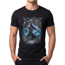 Epik Savaşçı Baskılı Siyah Tshirt Dar Kalıp