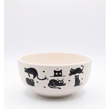 Palto Tasarım Kara Kedi Tasarımlı Krem Seramik Kase - Hediye Seramik Kase