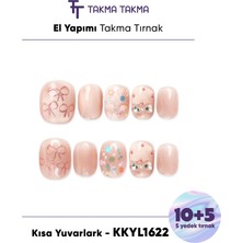Takma Takma KKYL1622 Kısa Yuvarlak 15'li Tekrar Kullanılabilir El Yapımı Protez Takma Tırnak - Renkli-S